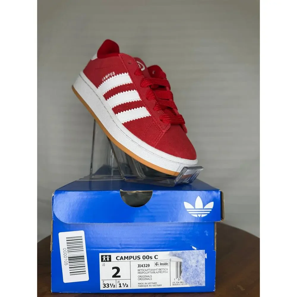 Adidas Campus 00s Kids Size 2 Red White Suede Sneakers NW